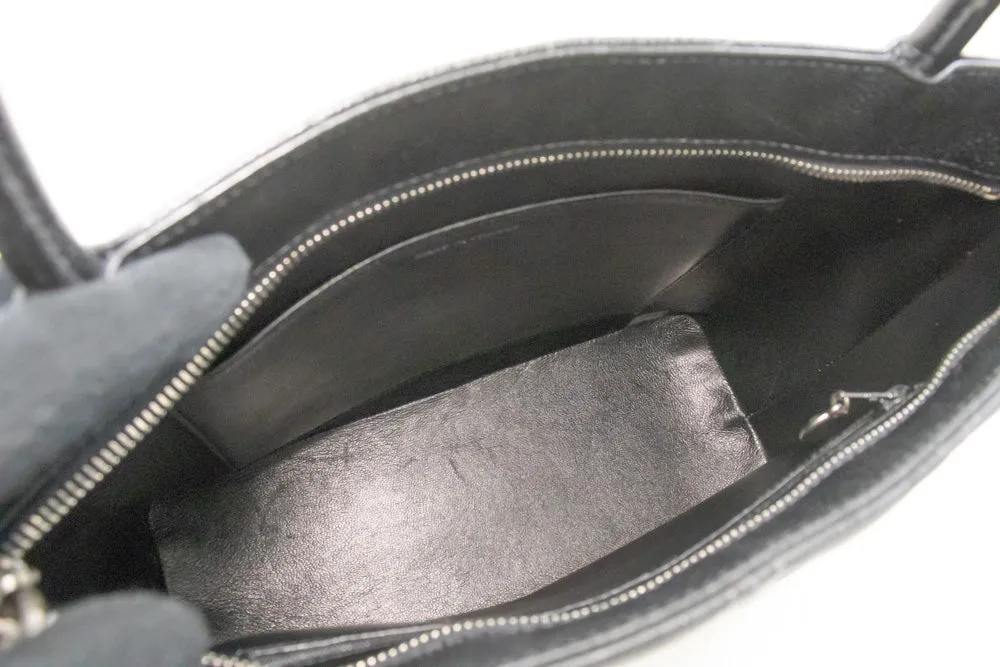 CHANEL Silver Medallion Caviar Shoulder Bag Shopping Tote Black SV n42