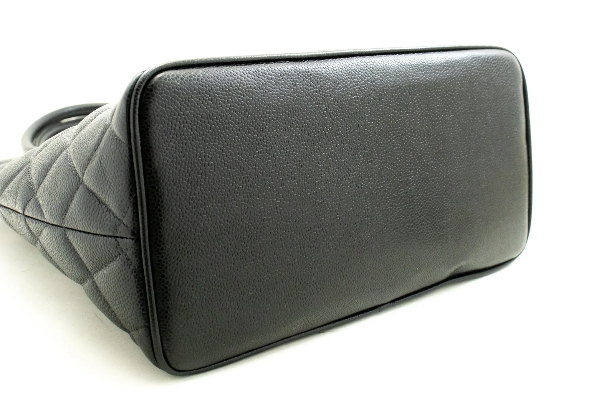 CHANEL Silver Medallion Caviar Shoulder Bag Shopping Tote Black SV n42