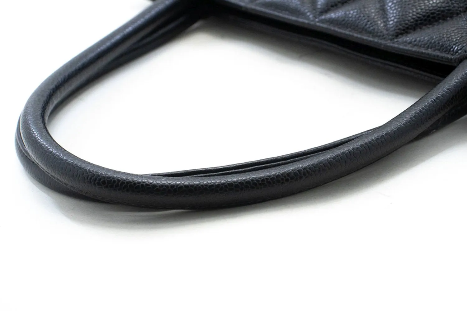 CHANEL Silver Medallion Caviar Shoulder Bag Shopping Tote Black SV n42