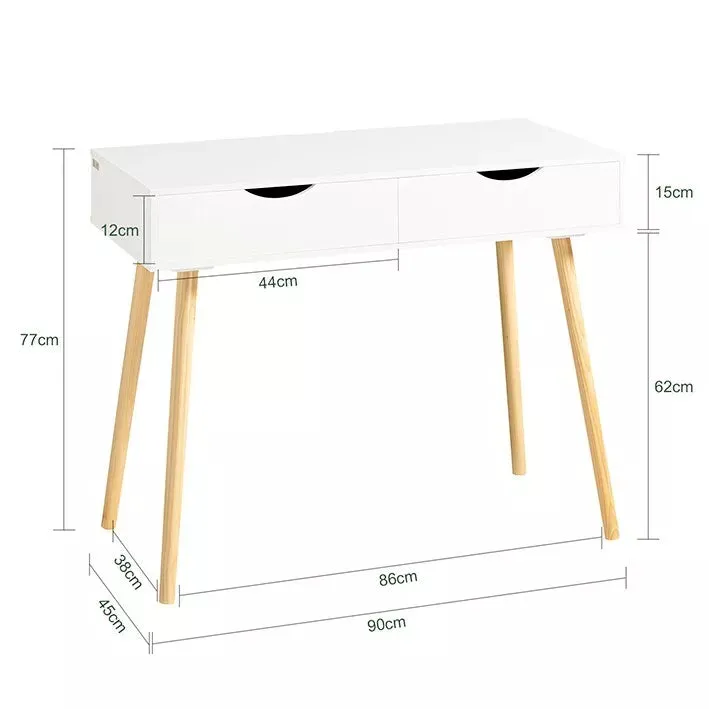 Children's Scandi-Design Homework Computer Desk | 2 Drawers | Natural & White | 6 Years 