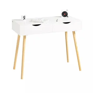 Children's Scandi-Design Homework Computer Desk | 2 Drawers | Natural & White | 6 Years 