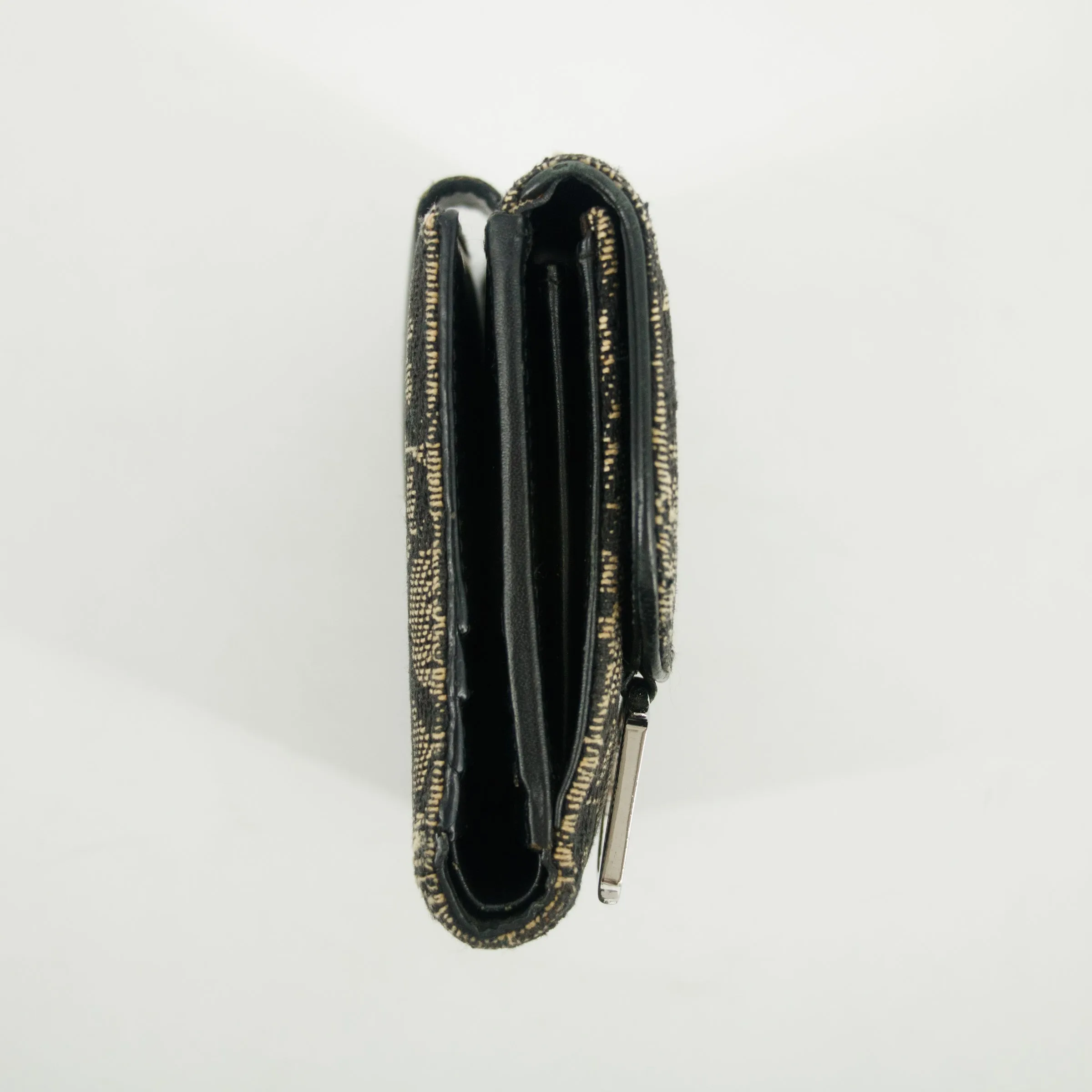 Christian Dior Black Trotter Saddle Canvas x Leather Compact Wallet -SKU #2635