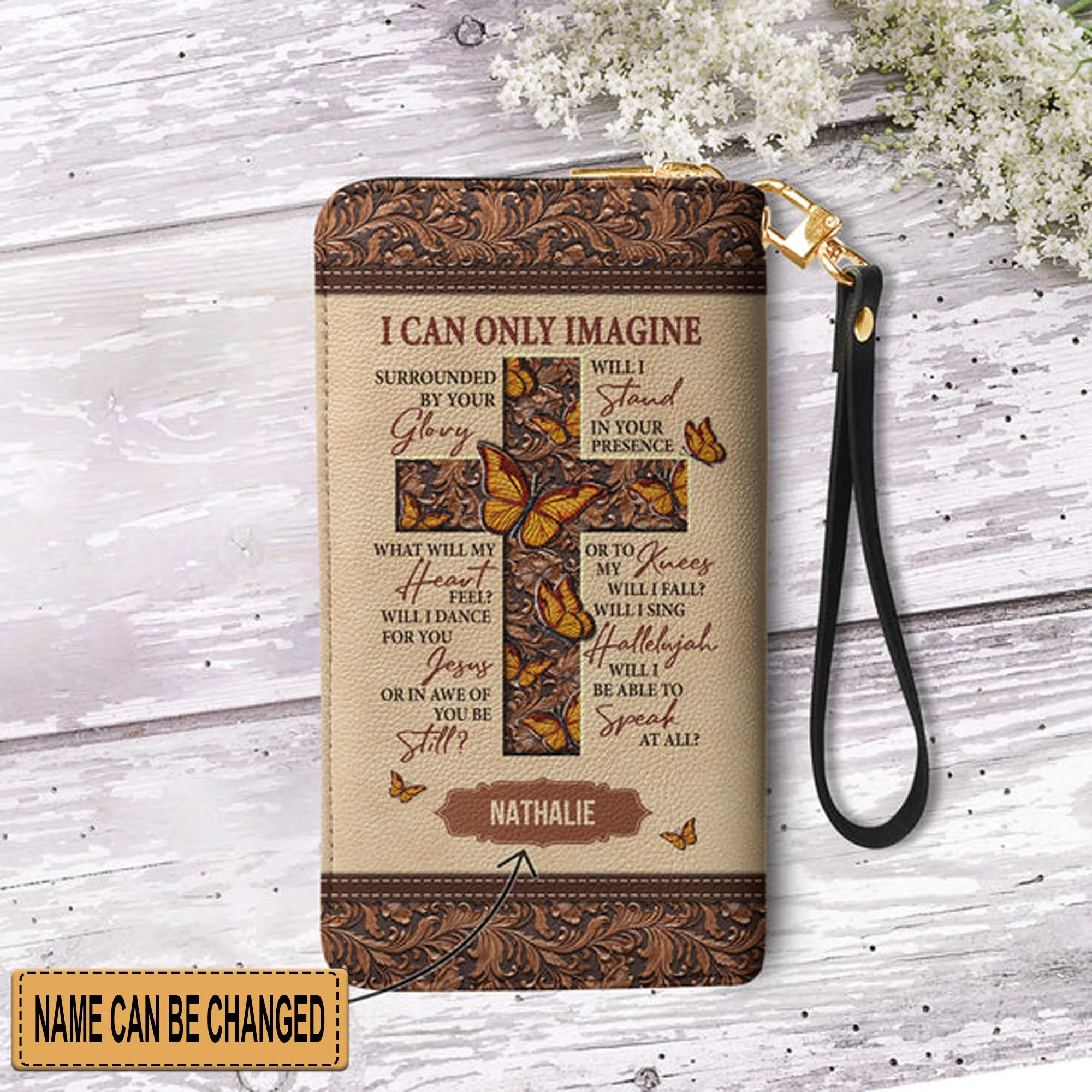 Christianartbag Clutch Purse, I Can Only Imagine Butterfly Clutch Purse For Women, Personalized Name, Christian Gifts For Women, CAB09050124.