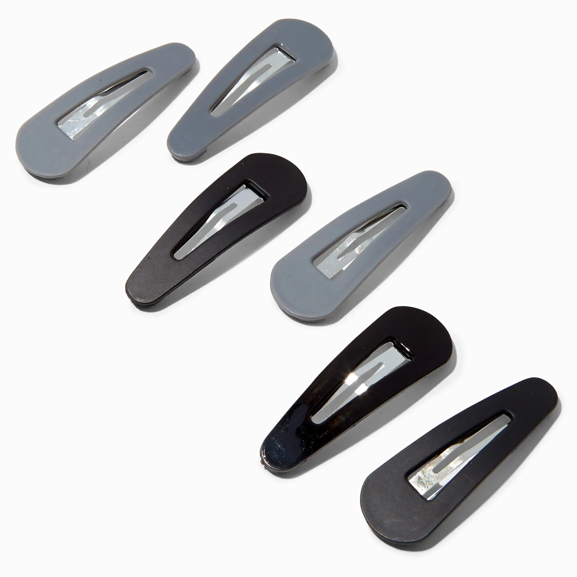 Claire's Matte  & Grey Snap Hair Clips - 6 Pack | Black