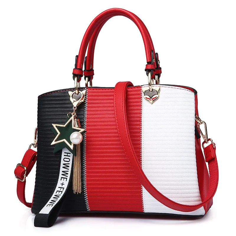 Color Matching Female Bag Portable Three Compartment Dual-use Crossbody Middle-aged Bag