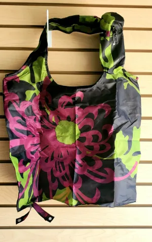 Coral Flower Reusable Tote Bag In Black