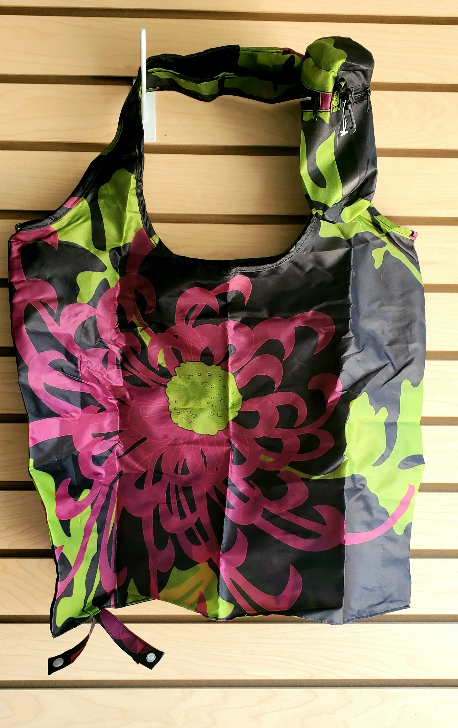 Coral Flower Reusable Tote Bag In Black