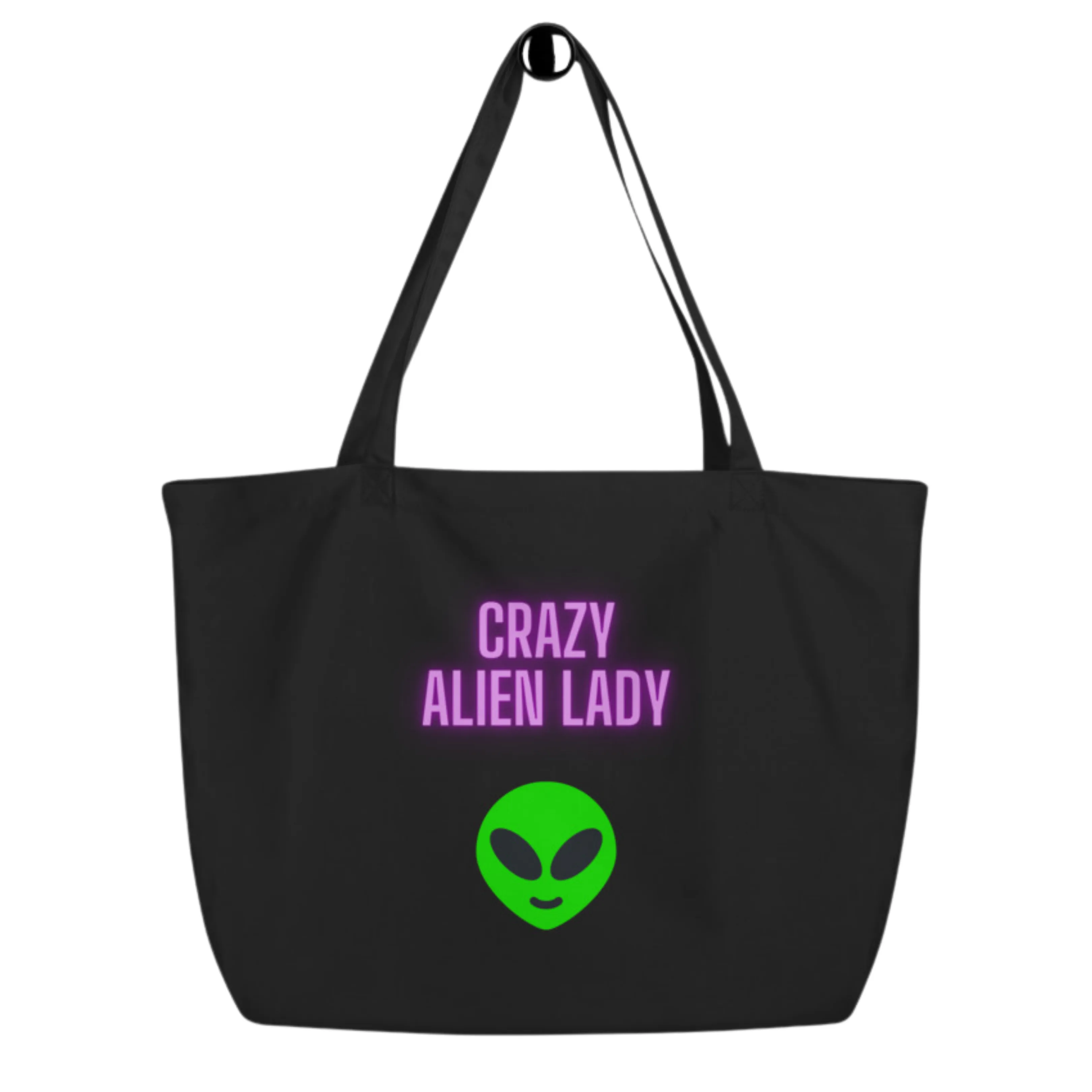 CRAZY ALIEN LADY Large Organic Tote Bag by Posh Goth