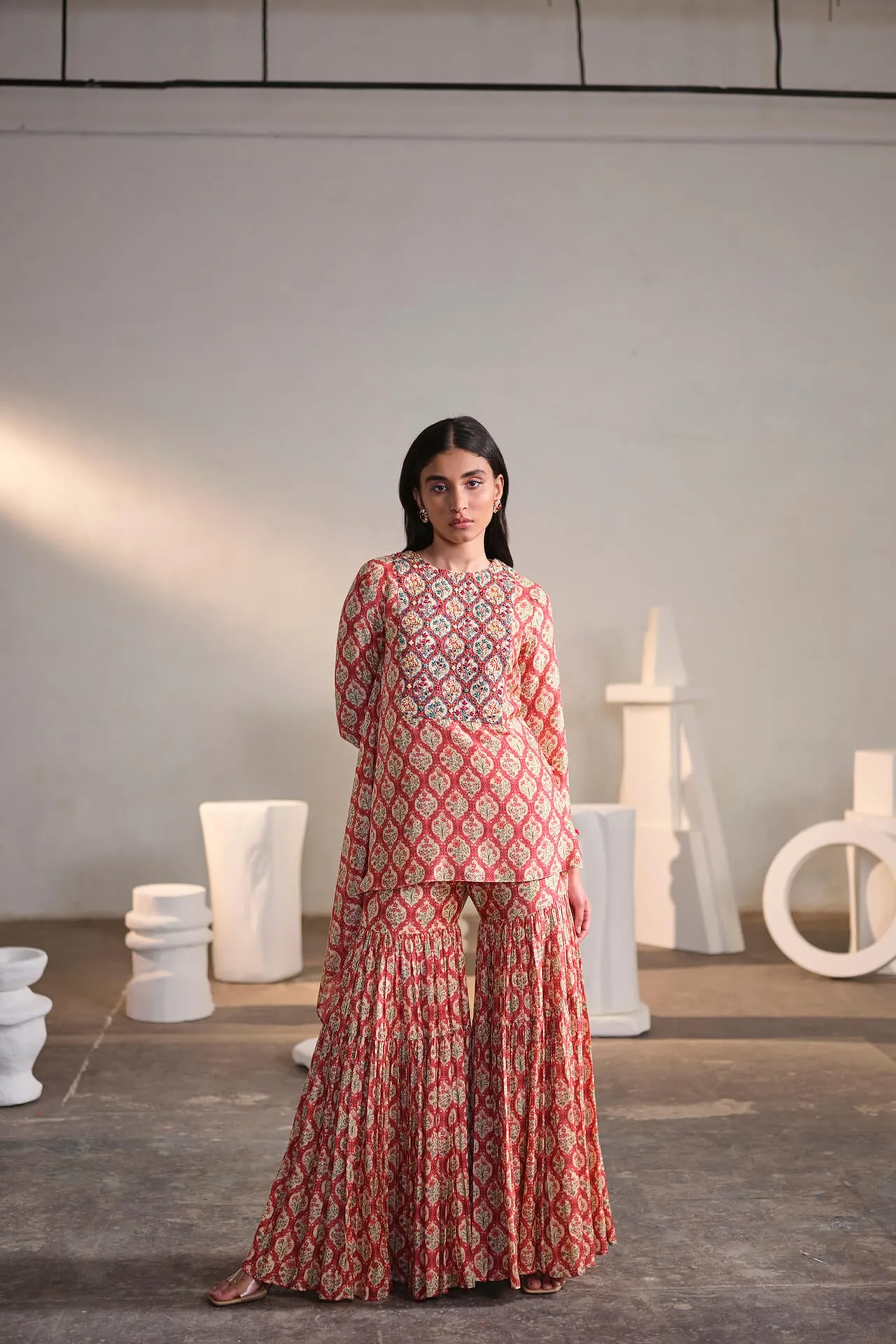 Cream Rose Sharara Set