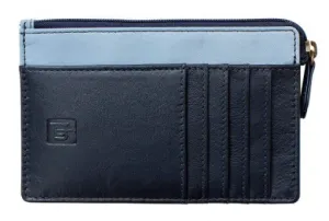 Credit Card Coin Wallet, Navy and Light Blue, Leather
