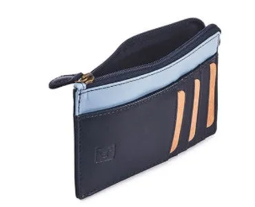 Credit Card Coin Wallet, Navy and Light Blue, Leather