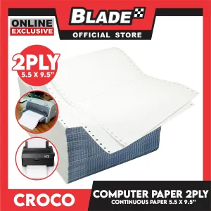 Croco Computer Forms 5.5 x 9 1/2'' (2PLY) 1Box Continuous Computer Paper Carbonless Double Ply 1000 Sheets
