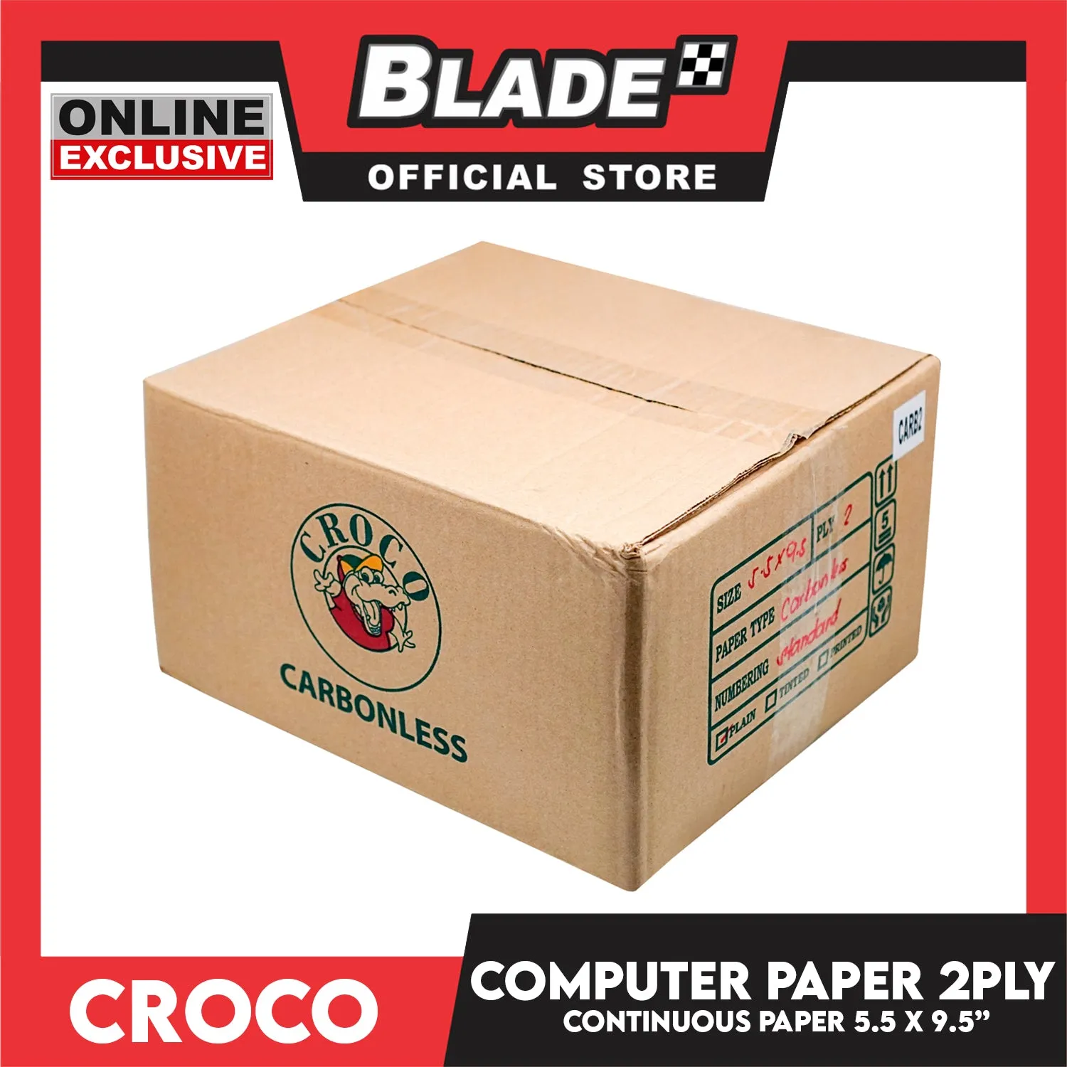 Croco Computer Forms 5.5 x 9 1/2'' (2PLY) 1Box Continuous Computer Paper Carbonless Double Ply 1000 Sheets