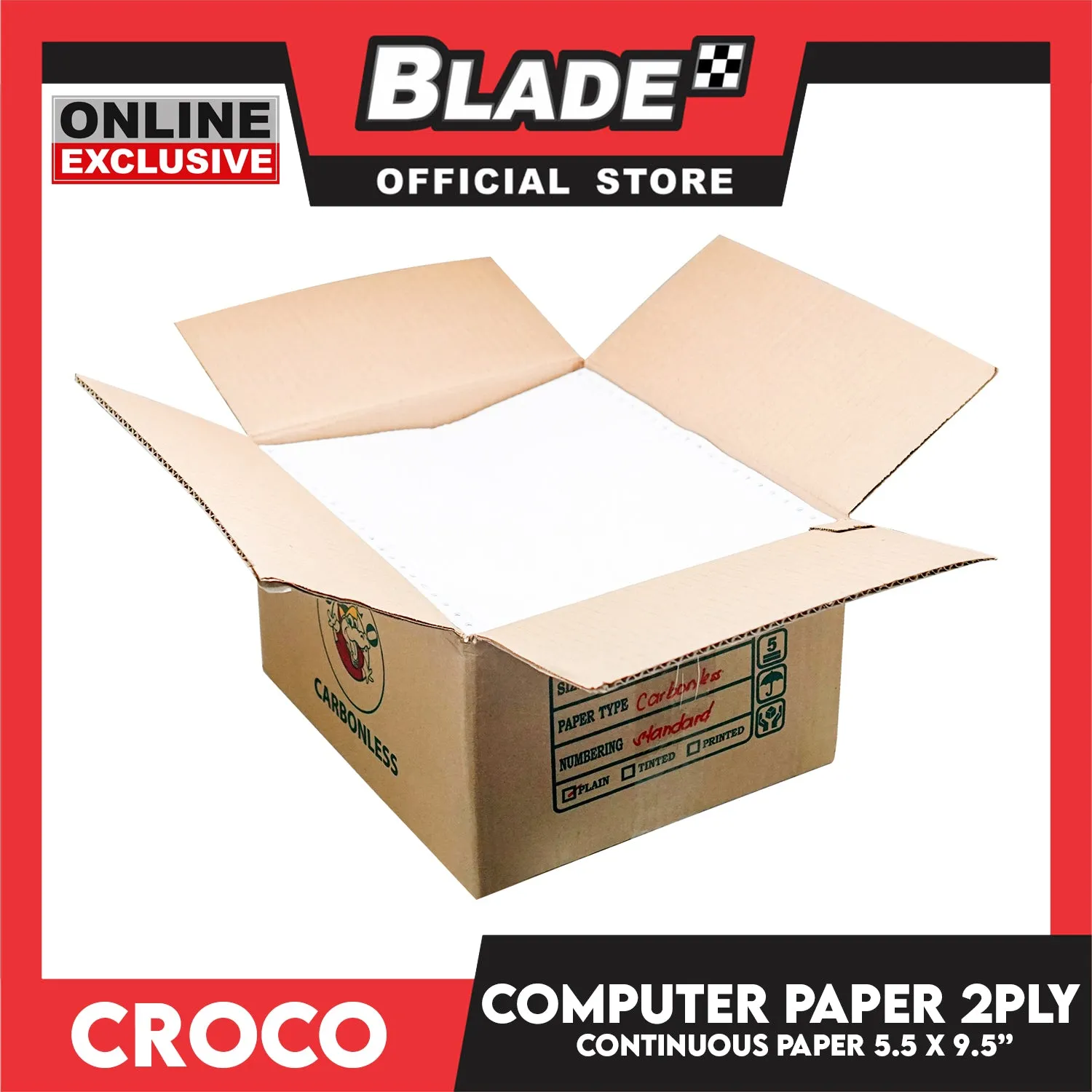 Croco Computer Forms 5.5 x 9 1/2'' (2PLY) 1Box Continuous Computer Paper Carbonless Double Ply 1000 Sheets