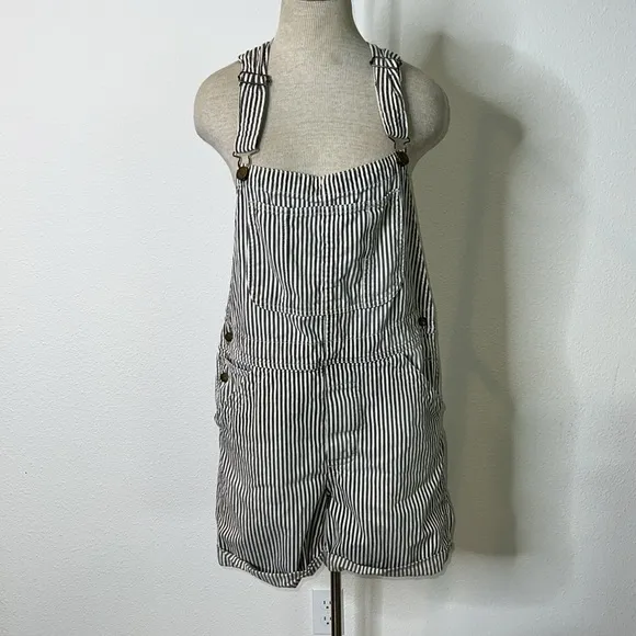 Current/Elliott Railroad Ticking Stripe Denim Shortalls