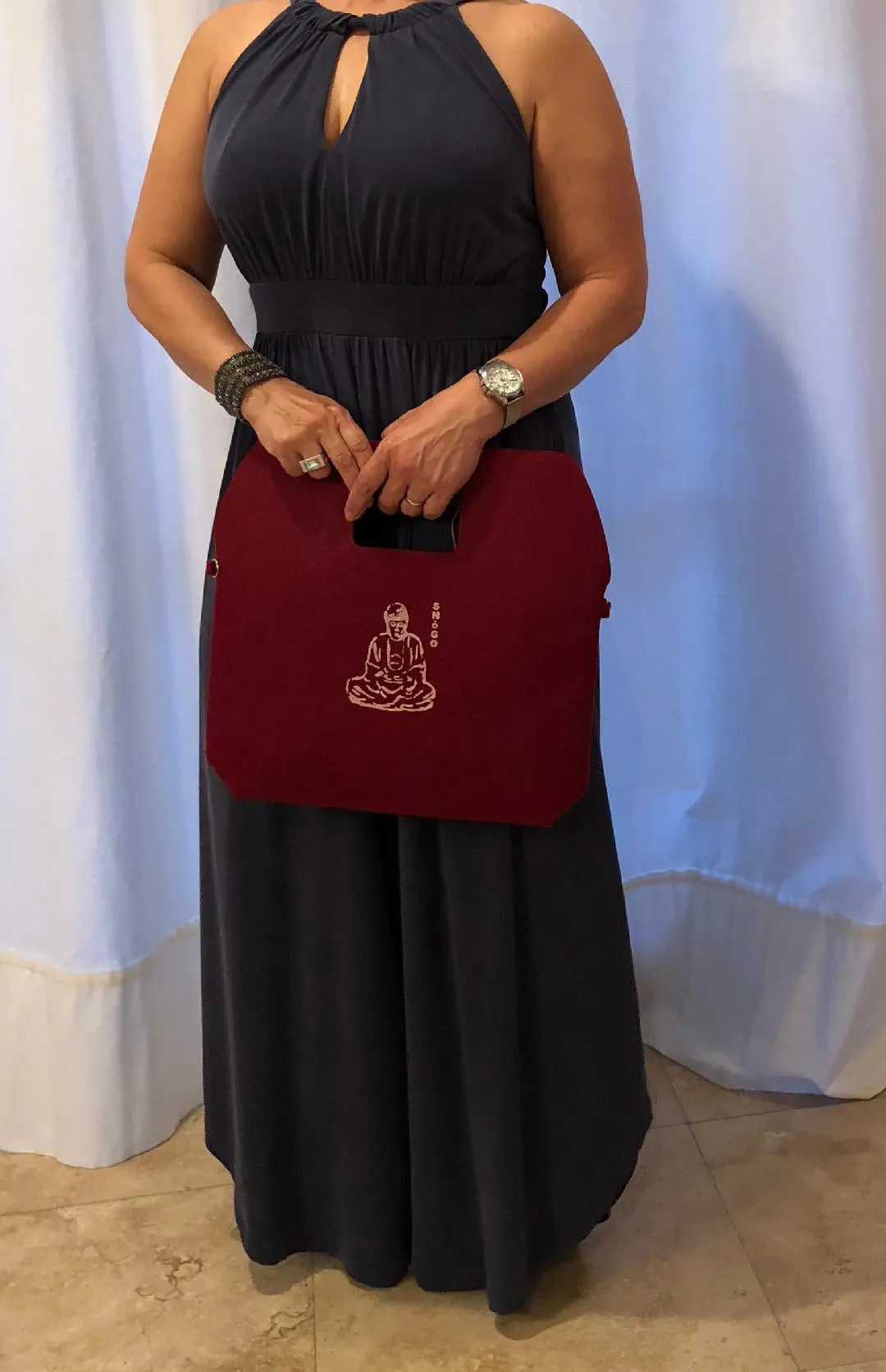 Customized Burgundy and Grey Handbag   Meditation Collection
