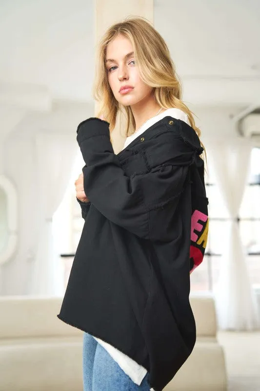 Davi & Dani Multi Color Lettering Peace Symbol Button Up Shirt