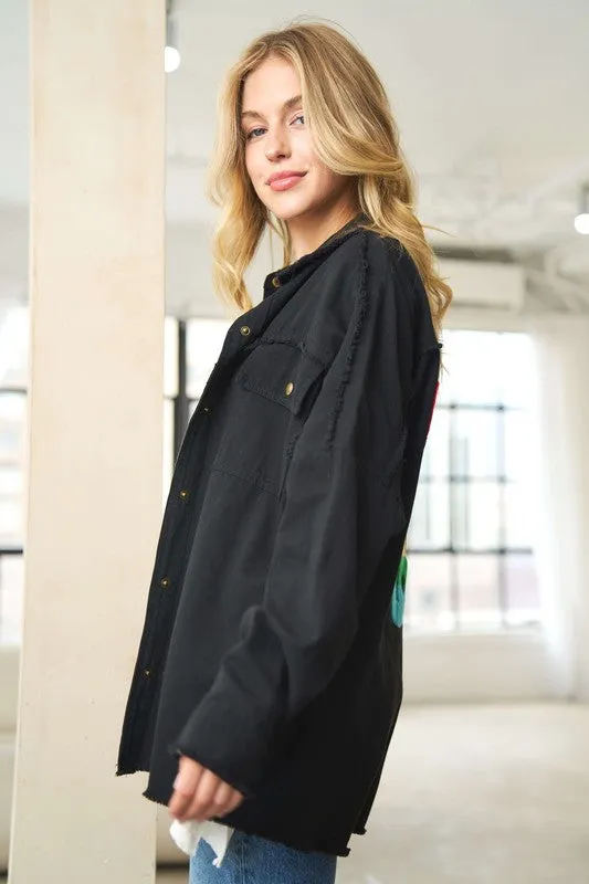 Davi & Dani Multi Color Lettering Peace Symbol Button Up Shirt