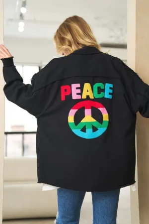 Davi & Dani Multi Color Lettering Peace Symbol Button Up Shirt