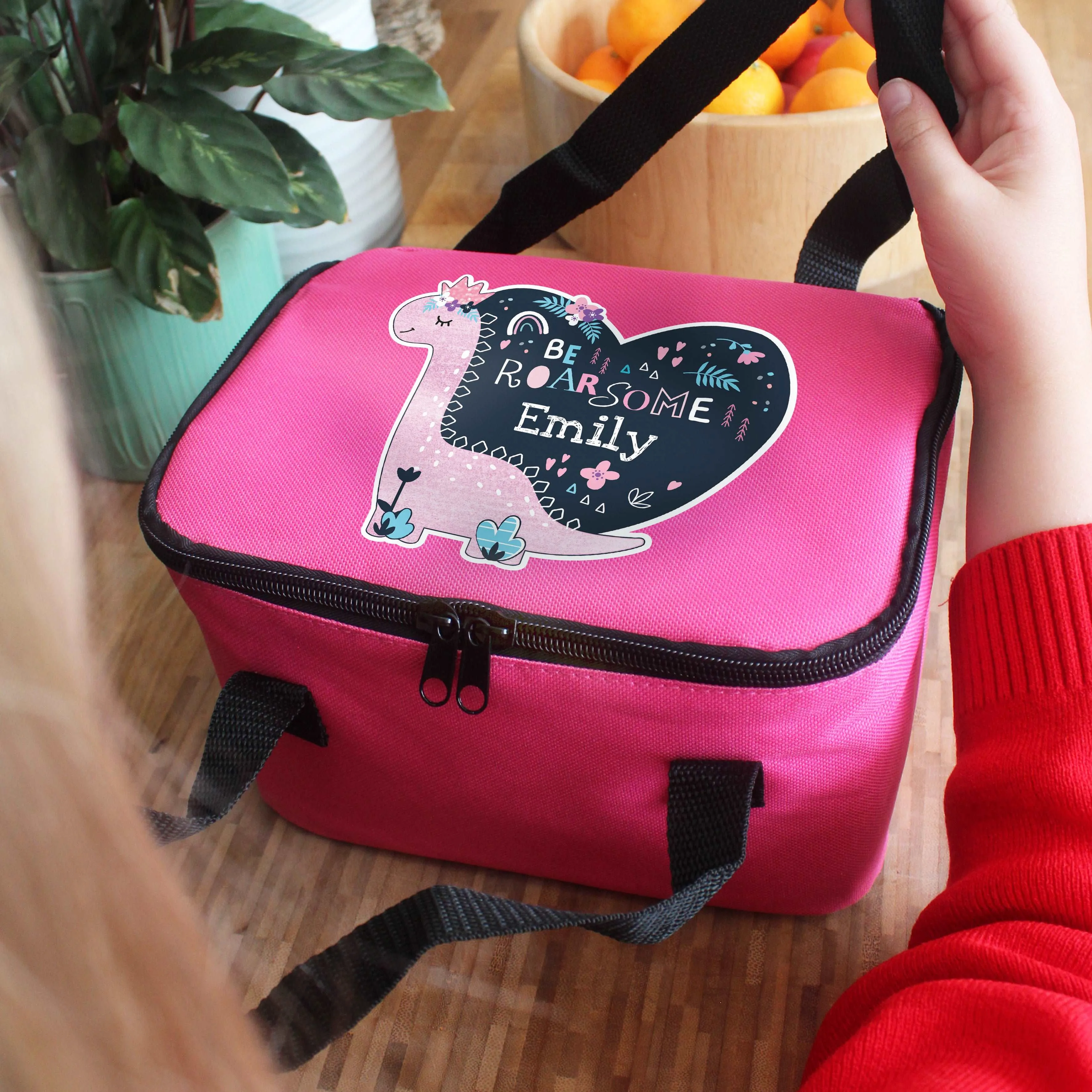 Dinosaur Pink Lunch Bag Personalised