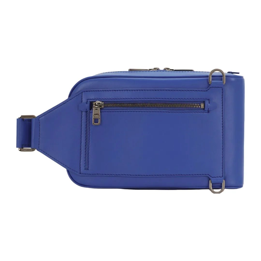 DOLCE & GABBANA CALFSKIN RAISED LOGO BELT BAG BLUE