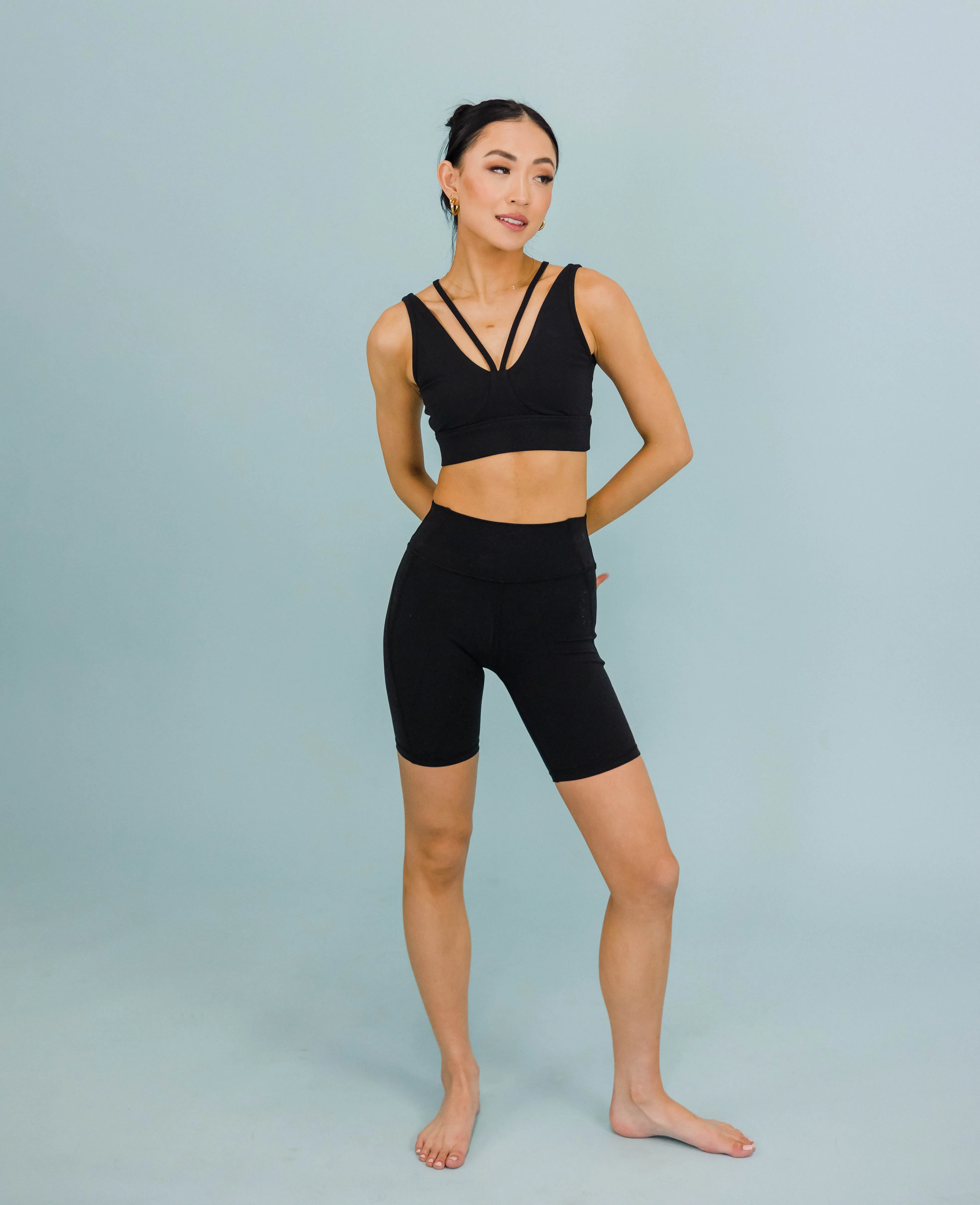 Double V Strap Bra - Black