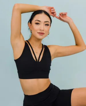 Double V Strap Bra - Black