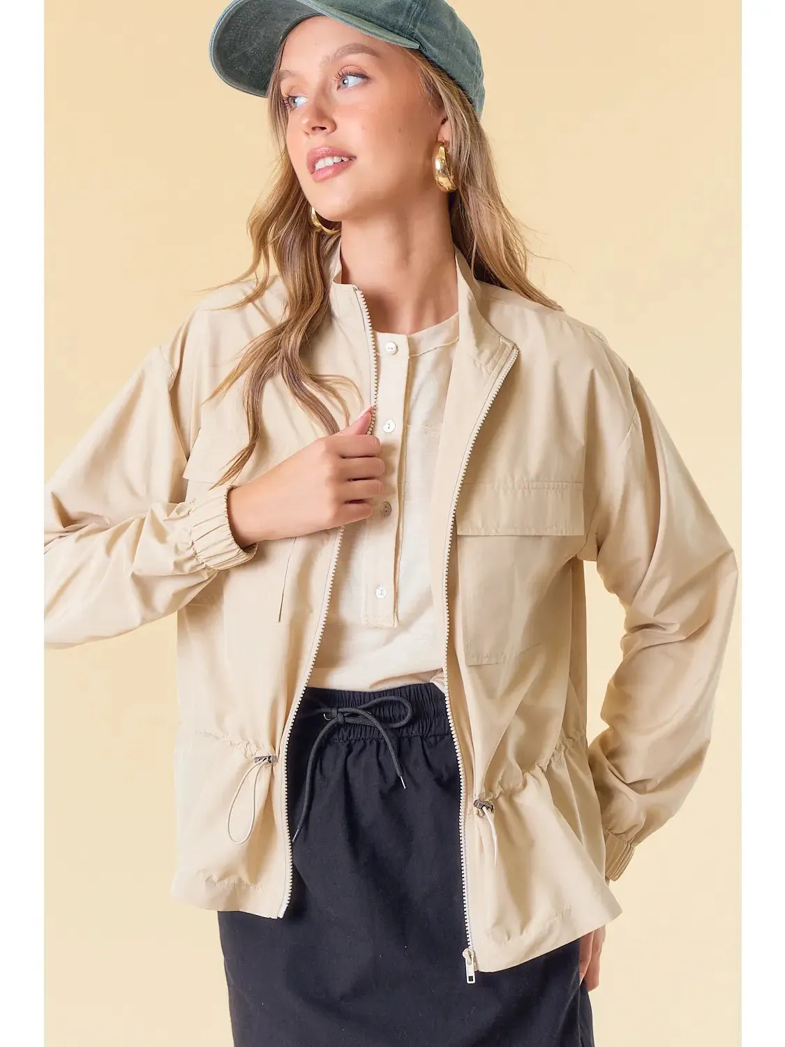 Drawcord Waist Front Pocket Windbreaker