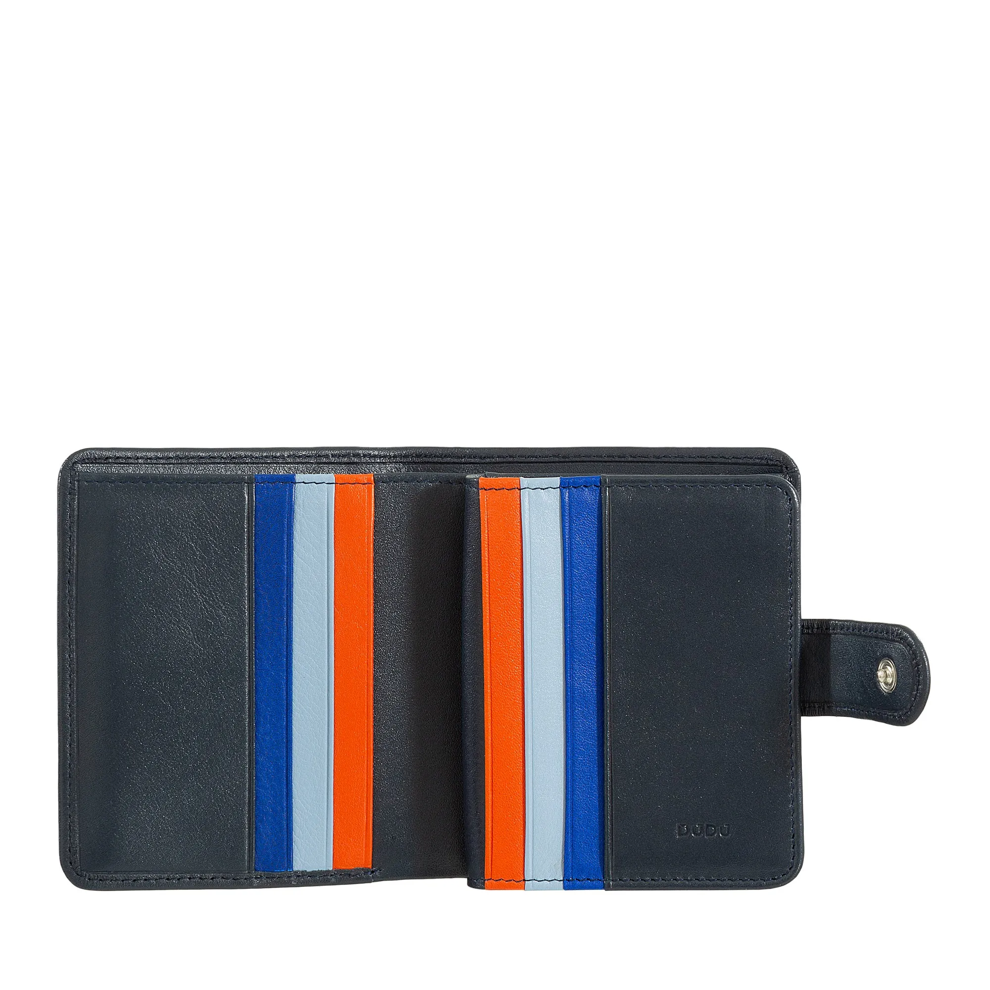 Dudu small leather wallet with zipper door, compact handbag portfolio with button closure, banknotes, card holder and RFID protection