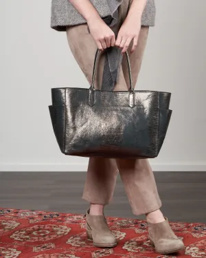 east/west pocket tote - metal embossed lizard
