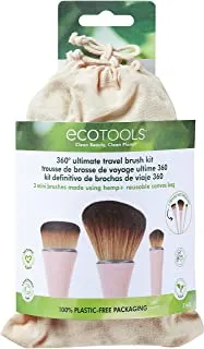 EcoTools 360 Ultimate Compact Hemp Makeup Brush Set with   Makeup Travel Bag, Set of 3 Brushes