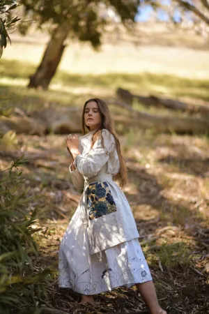 Ecru Embroidered Linen/ Hemp Duster Jacket