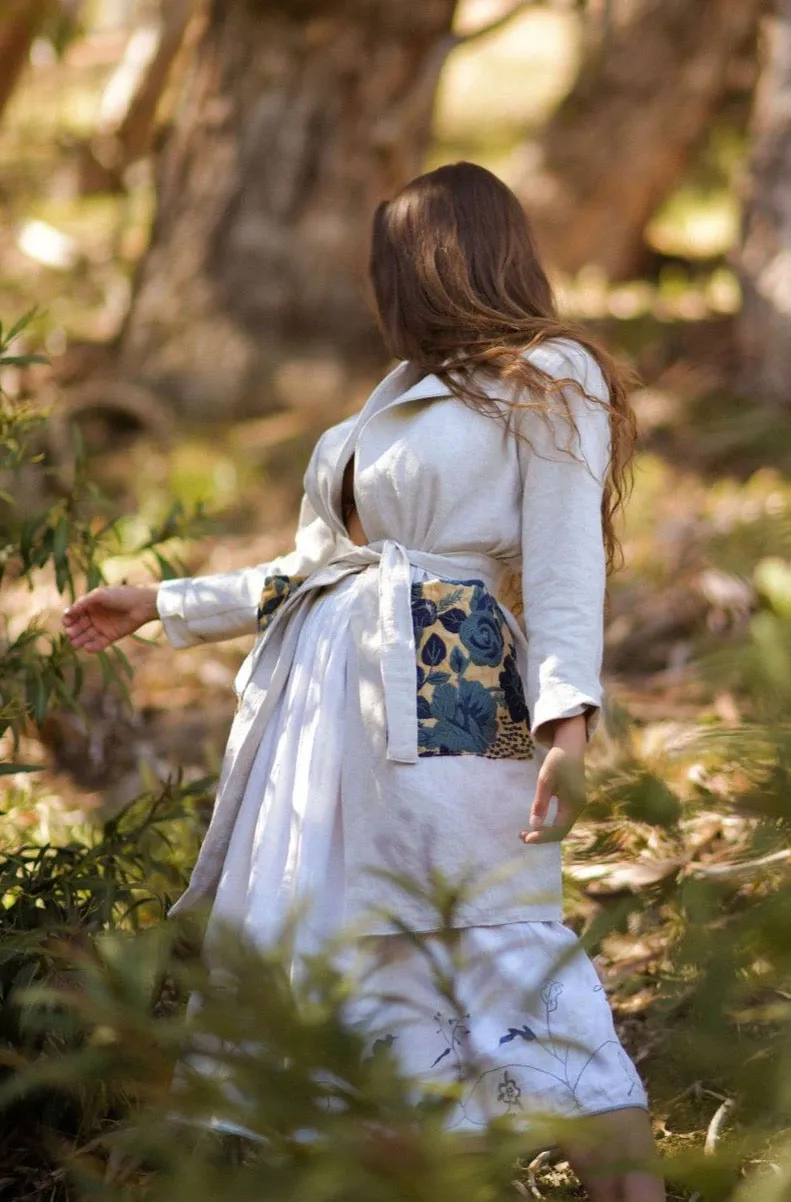 Ecru Embroidered Linen/ Hemp Duster Jacket