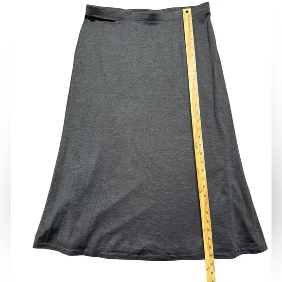 Eileen Fisher Silk Blend Midi Skirt Womens Medium Gray Elastic Waist Lined