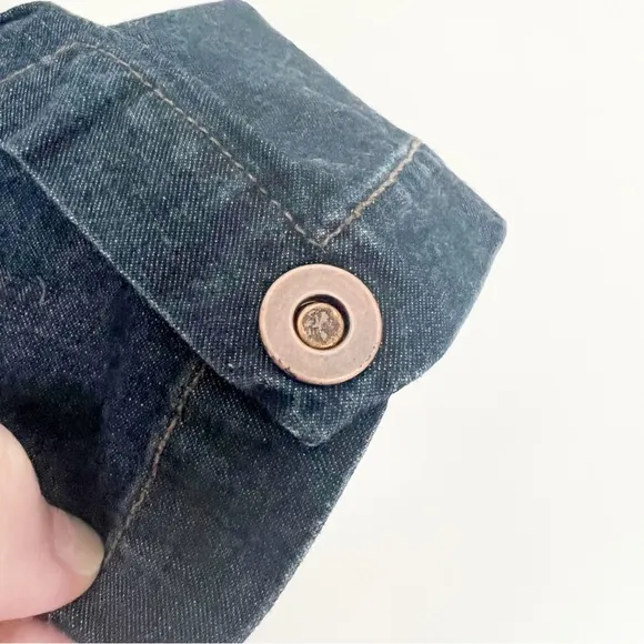 Eileen Fisher Snap Button Stretch Jean Jacket Dark Blue Denim L