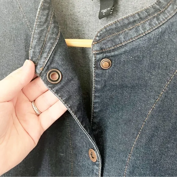 Eileen Fisher Snap Button Stretch Jean Jacket Dark Blue Denim L