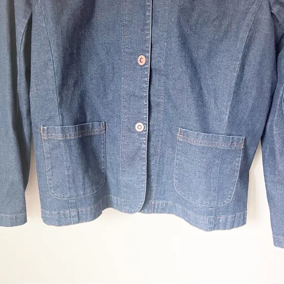 Eileen Fisher Snap Button Stretch Jean Jacket Dark Blue Denim L
