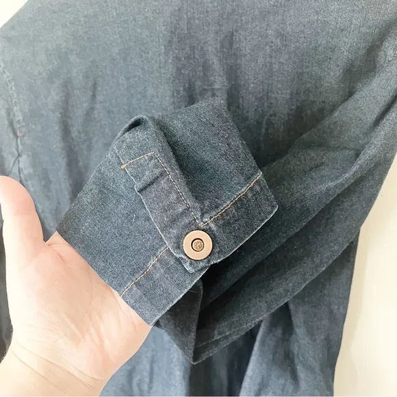 Eileen Fisher Snap Button Stretch Jean Jacket Dark Blue Denim L