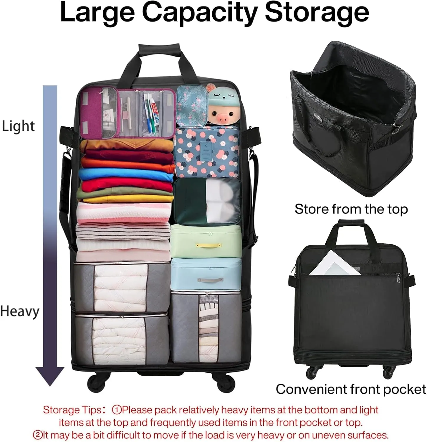Expandable Foldable Luggage Bag without Telescoping Handle