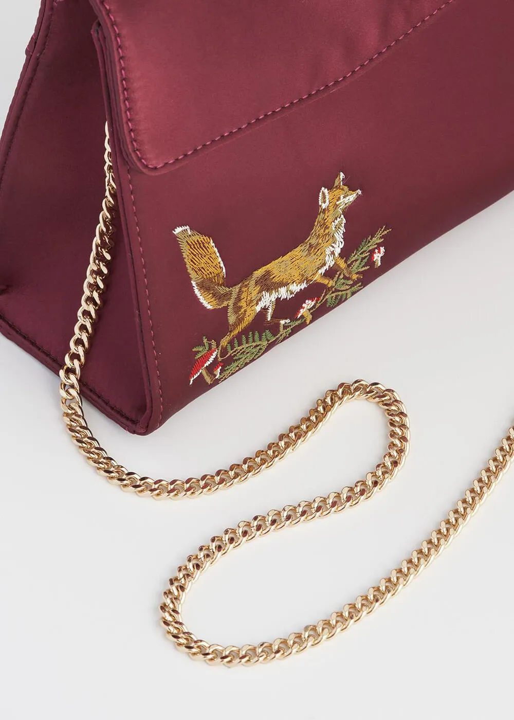 Fable England Fox & Mushroom Satin Bag Burgundy