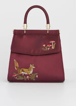 Fable England Fox & Mushroom Satin Bag Burgundy