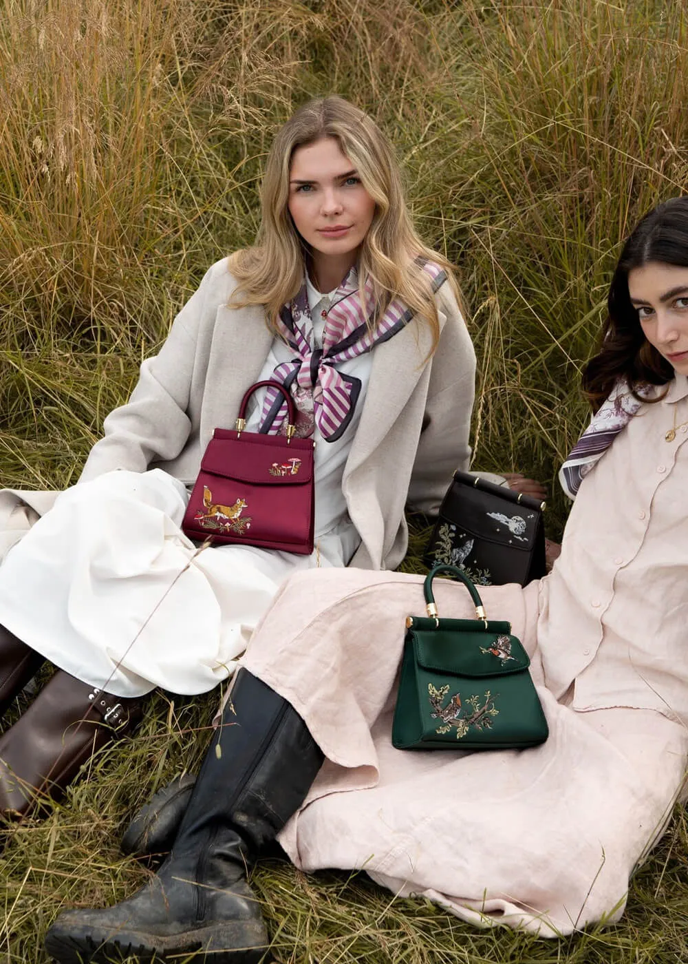 Fable England Fox & Mushroom Satin Bag Burgundy