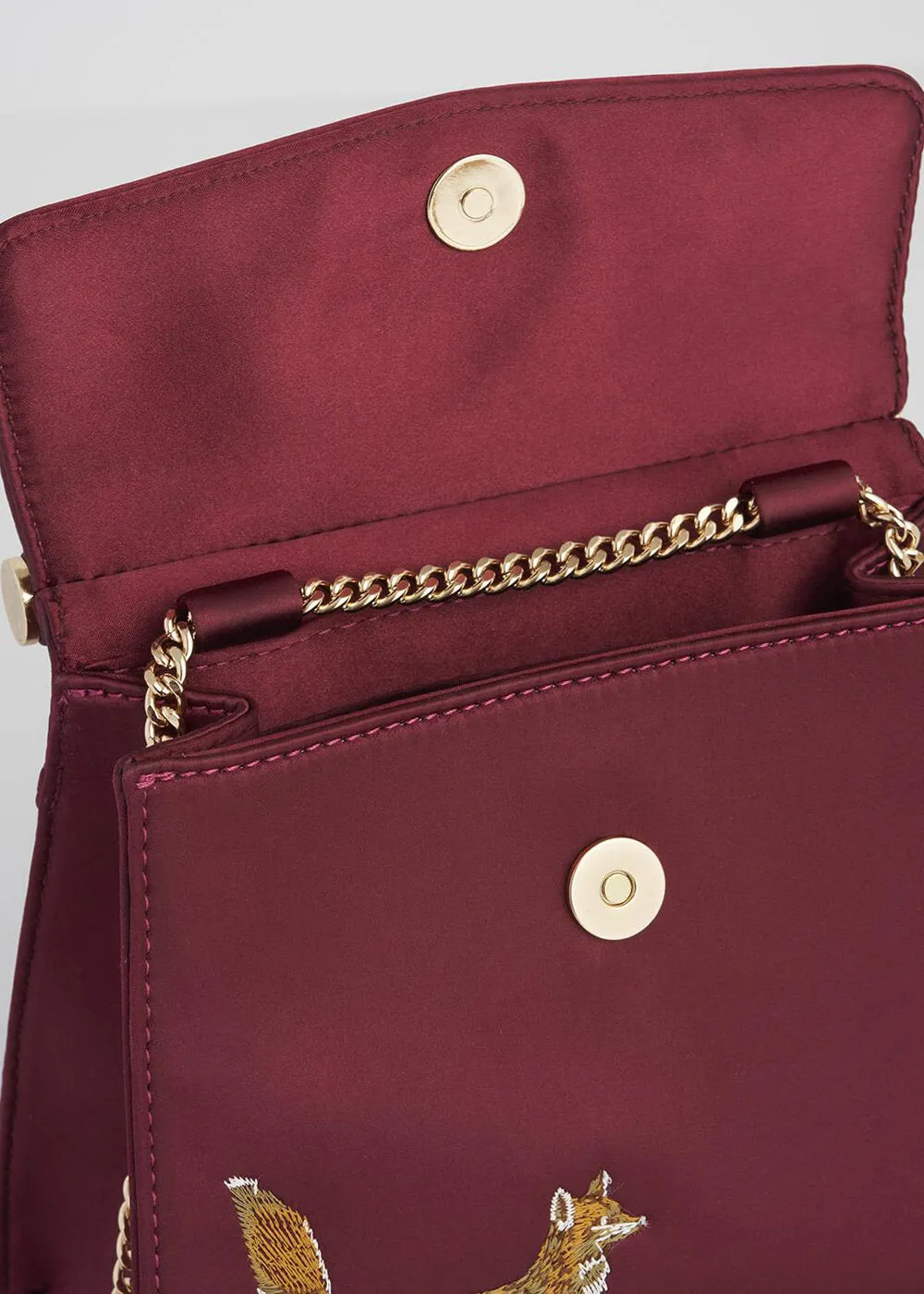 Fable England Fox & Mushroom Satin Bag Burgundy