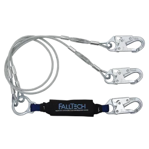 FallTech 8357Y 6' ViewPack® Coated Cable Energy Absorbing Lanyard, Double-leg with Steel Snap Hooks (each)