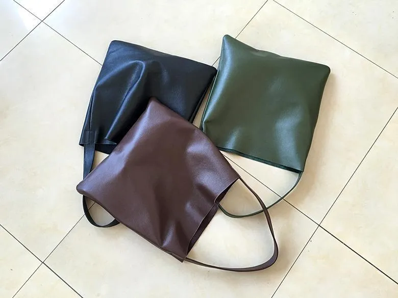 Fashion Womens Black Leather Vertical Tote Bag Green Shoulder Tote Bag Shoulder Purse For Women