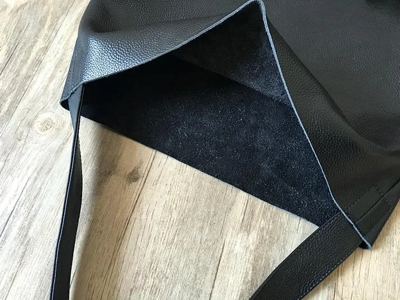 Fashion Womens Black Leather Vertical Tote Bag Green Shoulder Tote Bag Shoulder Purse For Women
