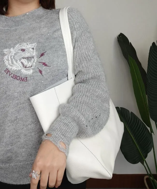 Fashion Womens White Leather Oversize Tote Bag White Shoulder Tote Bag Handbag Tote For Women