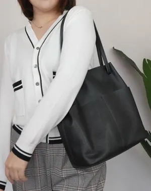 Fashion Womens White Leather Tote Bag Vertical Green Shoulder Tote Bag Bucket Tote For Women
