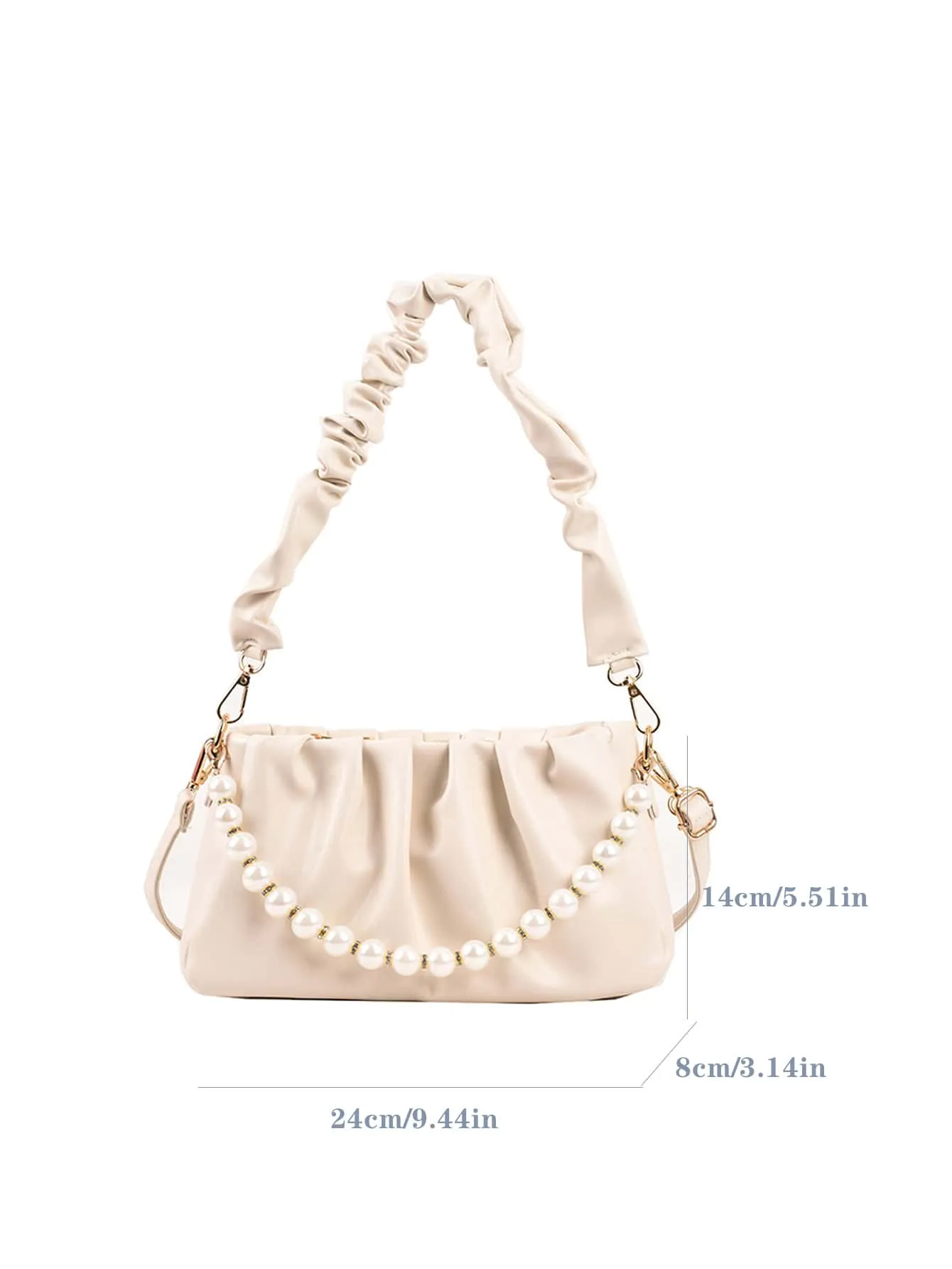 Faux Pearl Decor Ruched Bag - White