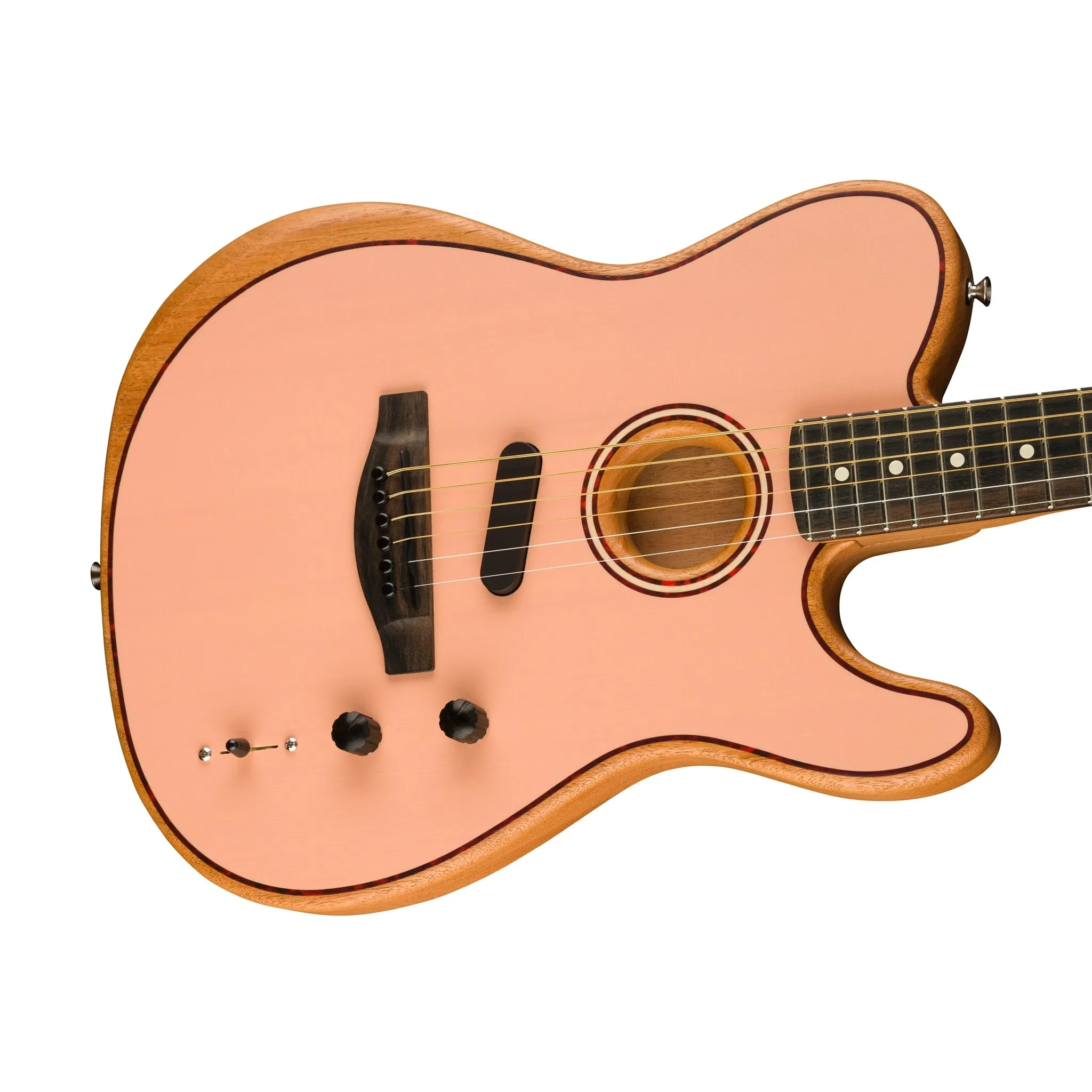Fender FSR American Acoustasonic Telecaster Guitar w/Bag, Ebony FB, Shell Pink
